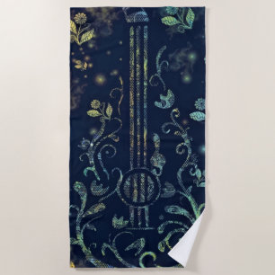 Modern Beach Towel with Flowers Guitar