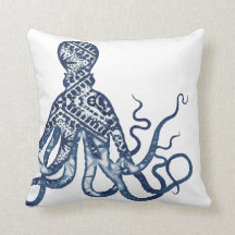 Modern Beach Watercolor Shibori Pattern Octopus