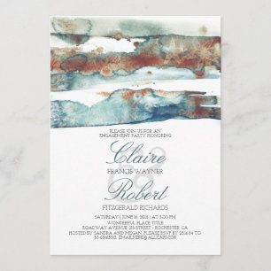 Modern Beach Watercolor Splash Engagement Party Invitation