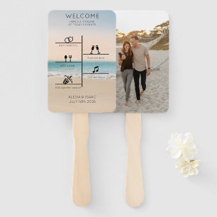 Modern Beach Wedding Timeline Photo Program Hand Fan