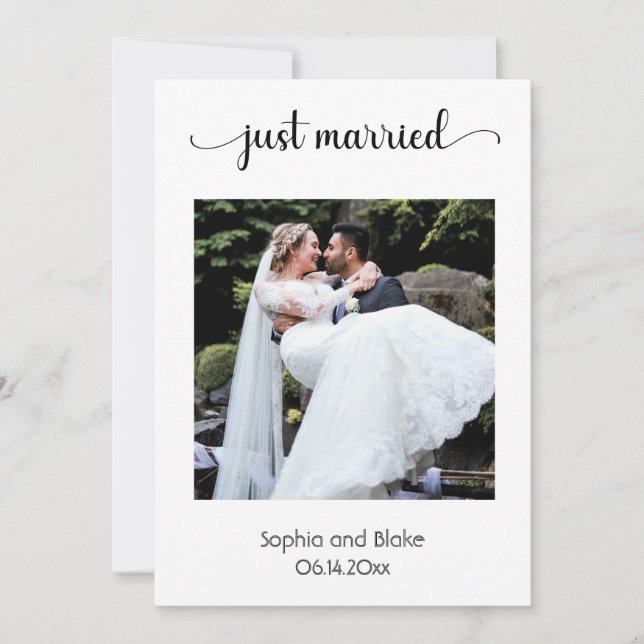 Modern Beach White/Blue Photo Wedding Announcement (Front)