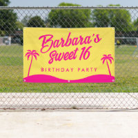 Modern Beach Yellow Pink Script Sweet 16 