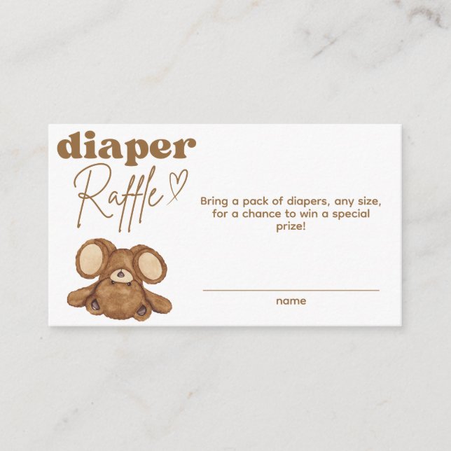 Modern Bearly Wait Baby Shower  Diaper Raffle Enclosure Card (Front)