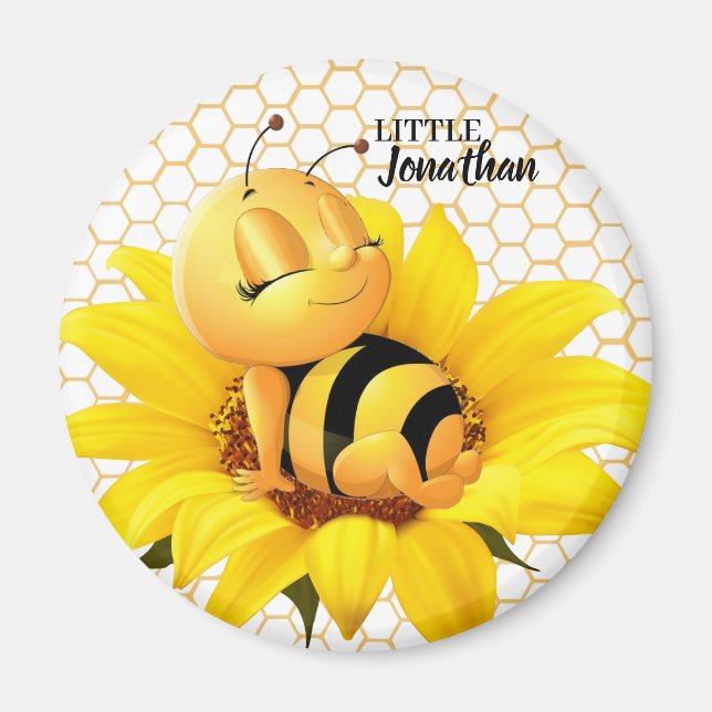 Modern Beautiful Baby Bee Sunflower Magnet (Front)