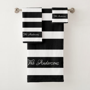 Modern Beautiful Black White Stripes Bath Towel Set