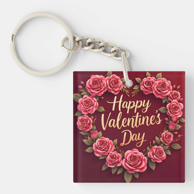 Modern Beautiful Luxury Floral Love Collection Keychain (Front)