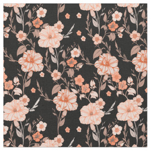 Modern beautiful watercolor flowers l Black Fabric
