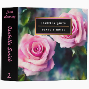 Modern Beautiful Watercolor Pink Roses Collection Binder
