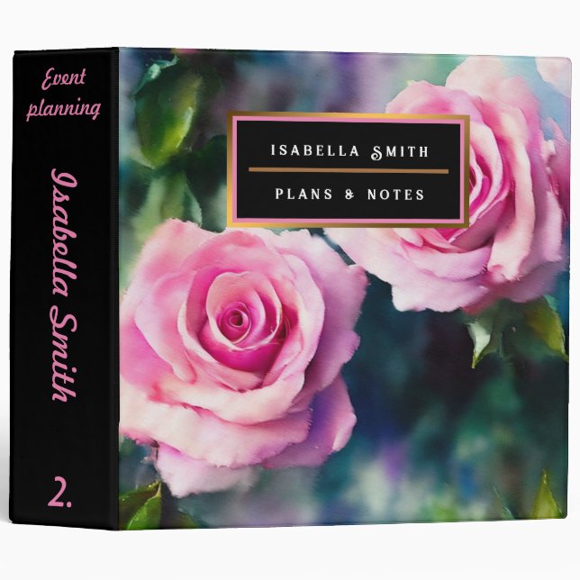 Modern Beautiful Watercolor Pink Roses Collection Binder (Front/Spine)