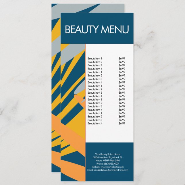 Modern Beauty Makeup Tropical Pattern Menu (Front/Back)