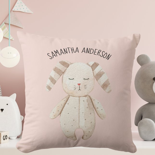Modern Beauty Pastel Pink Bunny With Name Throw Pillow (Creator Uploaded)