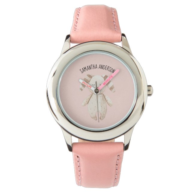 Modern Beauty Pastel Pink Bunny With Name Watch (Front)