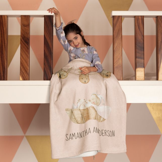 Modern Beauty Pastel Pink Kid Name Fleece Blanket (Creator Uploaded)