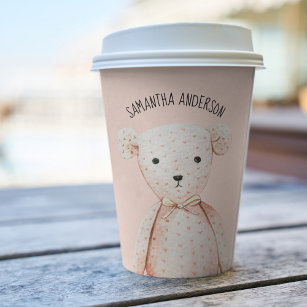 Modern Beauty Pastel Pink Teddy Bear With Name Paper Cups