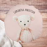 Modern Beauty Pastel Pink Teddy Bear With Name Round Pillow<br><div class="desc">Modern Beauty Pastel Pink Teddy Bear With Name</div>