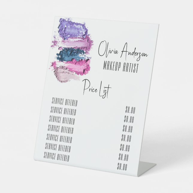 Modern Beauty Swatch Makeup Artist Price List Pedestal Sign (Front)
