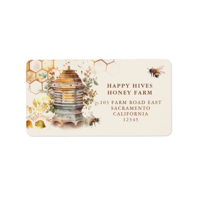 Modern Bee Hive Beekeeper Watercolor  Label (Front)