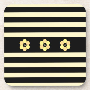 Modern Bee Honeycombs & Stripes Coaster