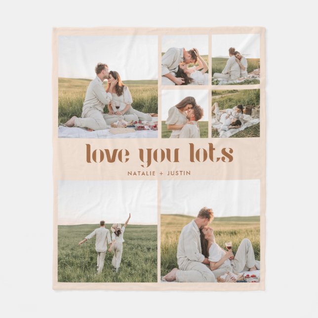 Modern Beige 7 Photo Couple Collage  Fleece Blanket (Front)