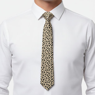 Modern Beige and Black Abstract Brush Leopard dots Tie