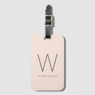 Modern beige and grey minimalist monogram luggage tag