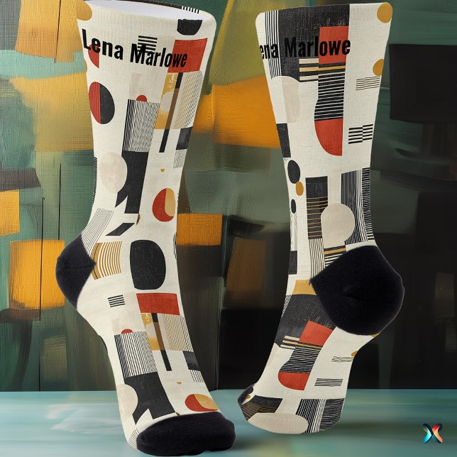 Modern Beige and Red Abstract Pattern custom Socks (Creator Uploaded)
