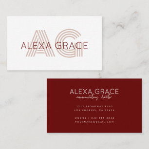 Modern Beige and Wine Monogram Business Card