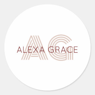 Modern Beige and Wine Monogram Classic Round Sticker