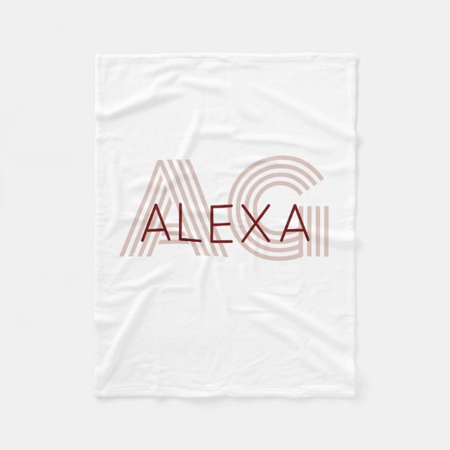 Modern Beige and Wine Monogram Fleece Blanket (Front)