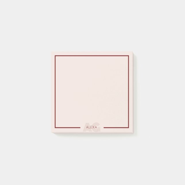 Modern Beige and Wine Monogram Post-it Notes (Front)