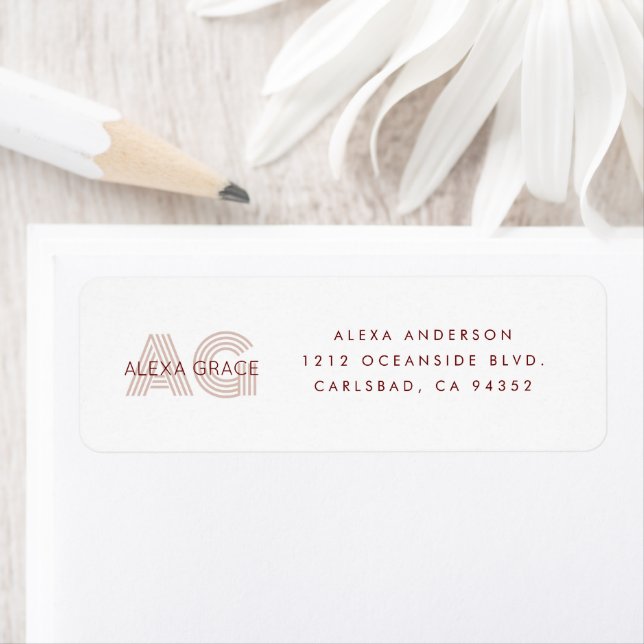 Modern Beige and Wine Monogram Return Address (Insitu)
