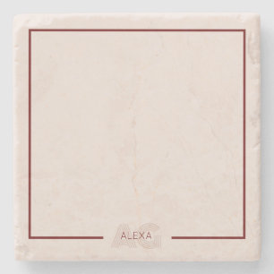 Modern Beige and Wine Monogram Stone Coaster