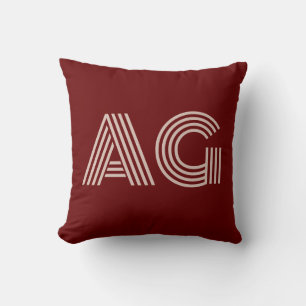 Modern Beige and Wine Monogram Throw Pillow