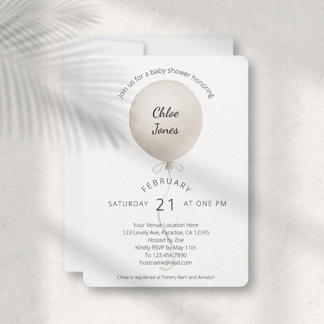 Modern Beige Balloon Baby Shower Invitation (Creator Uploaded)