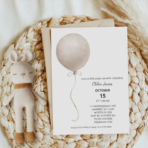 Modern Beige Balloon Boho Baby Shower Invitation
