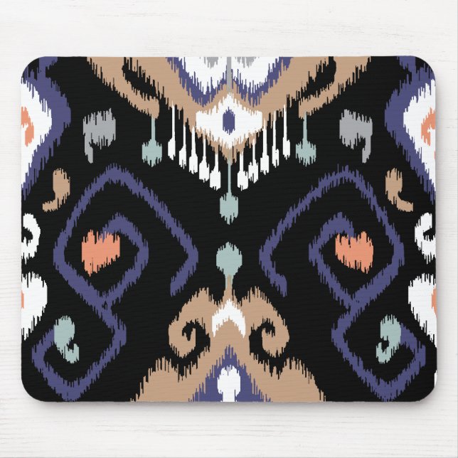 Modern beige black ikat tribal pattern mouse pad (Front)