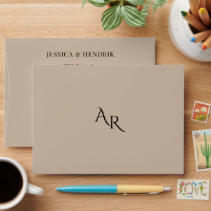 Modern Beige & Black Minimalist Elegant Wedding  Envelope