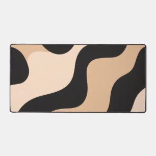 Modern Beige Black Wavy Abstract Desk Mat