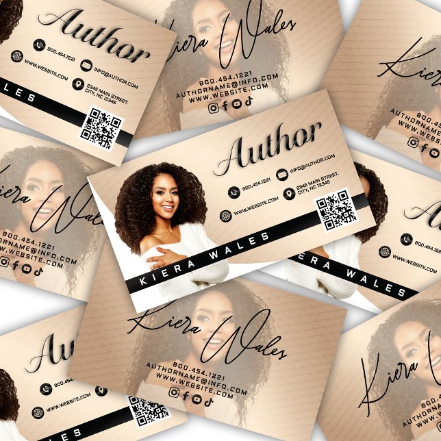 Modern Beige, Black & White Author Branding  Business Card (Creator Uploaded)