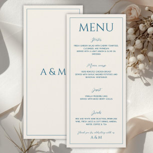 Modern beige blue minimalist wedding menu