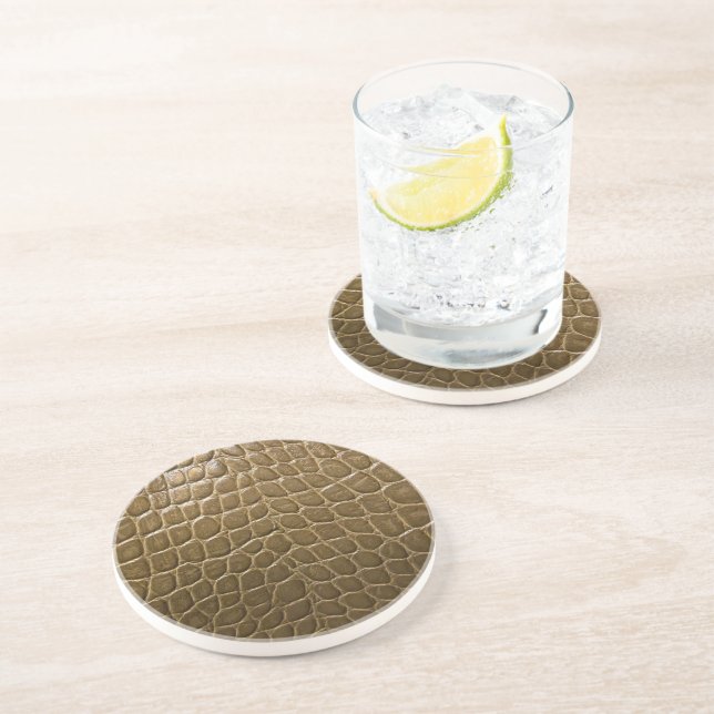 modern beige brown alligator crocodile  leather coaster (Side)