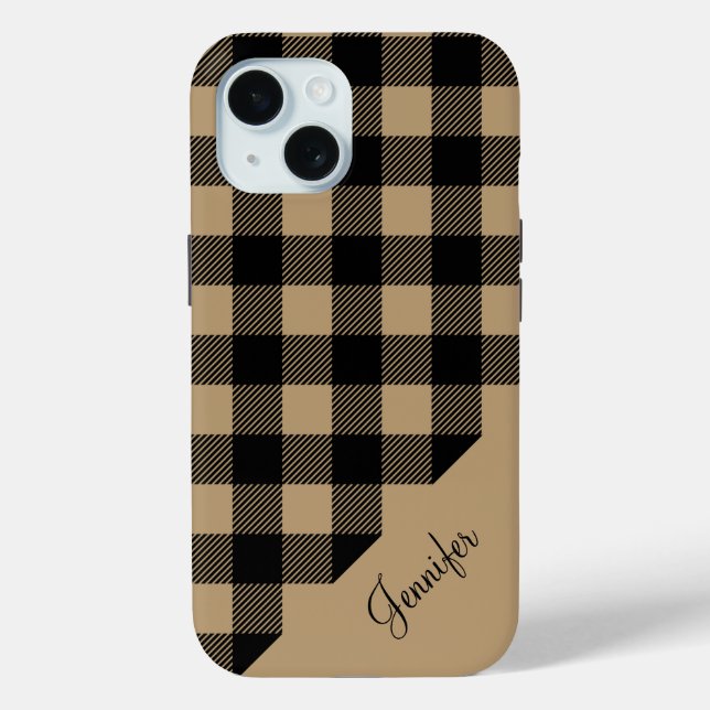 Modern Beige Buffalo Plaid Check Pattern  Case-Mate iPhone Case (Back)