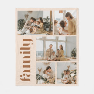 Modern Beige Custom 5 Photo Family Fleece Blanket