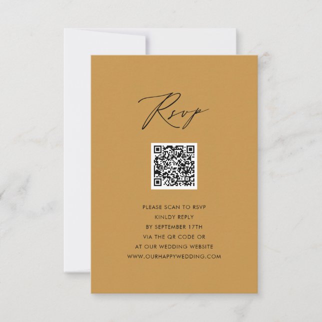 Modern Beige Elegant Script QR Wedding RSVP Card (Front)