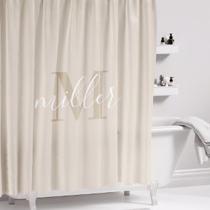 Modern Beige Family Name Monogram Shower Curtain