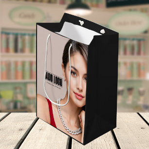 Modern Beige Fashion Jewellery Business Logo Medium Gift Bag