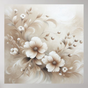 Modern Beige Flowers 10 Poster
