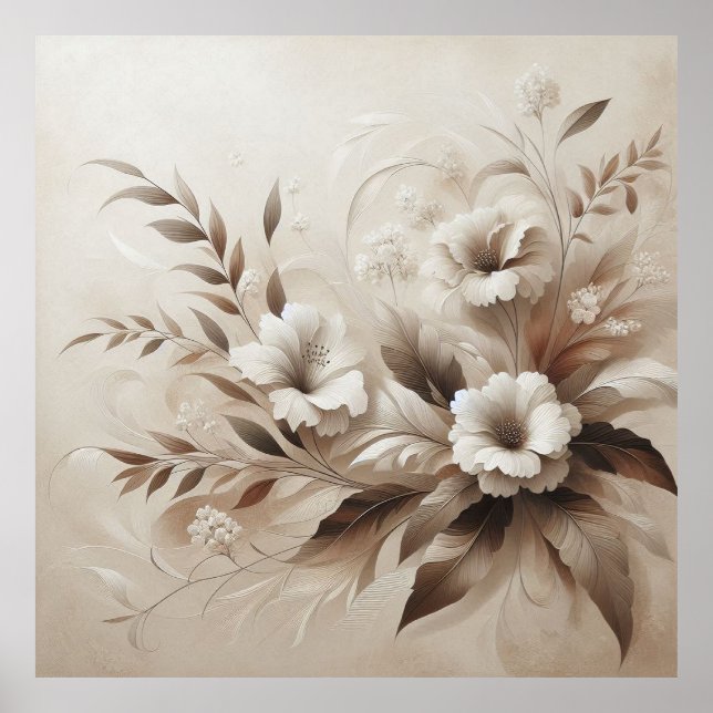 Modern Beige Flowers 14 Poster (Front)