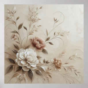 Modern Beige Flowers 15 Poster