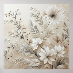 Modern Beige Flowers 1 Poster